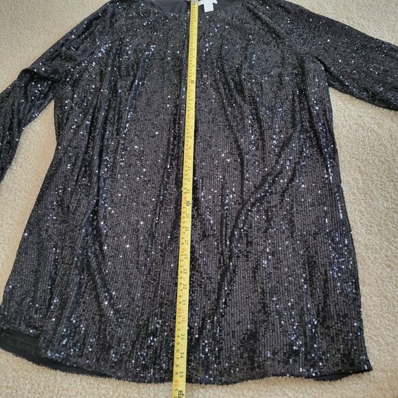 H&M Black Sequine Size XXL Holiday/ NYE / Coctail/ Formal Long Sleeve Dress - Picture 9 of 11